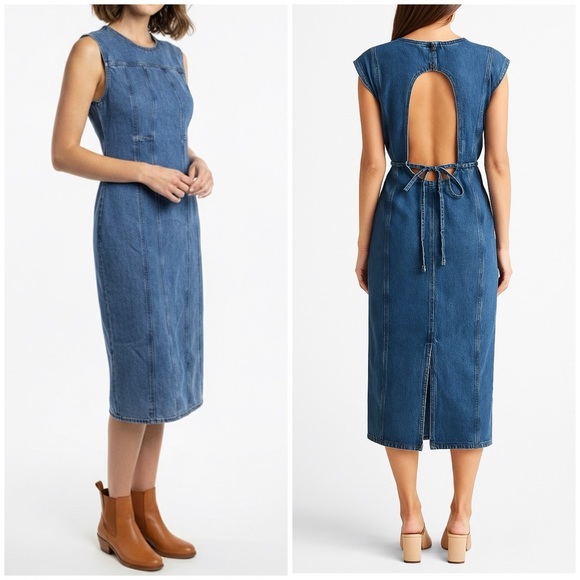 dala Dresses & Skirts - NWT DALA 31 Open Back Column Dress Cornflower Blue Denim Midi Sz 31